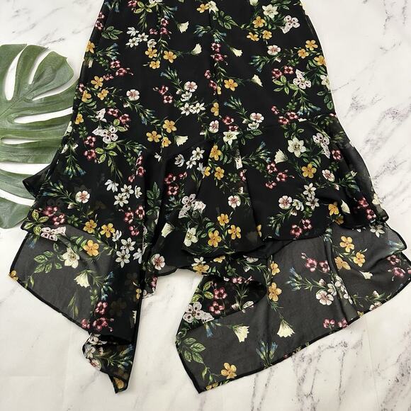 Calvin Klein Floral Midi Dress Size 10 New Black Green Flutter Hem Shift - Picture 10 of 10